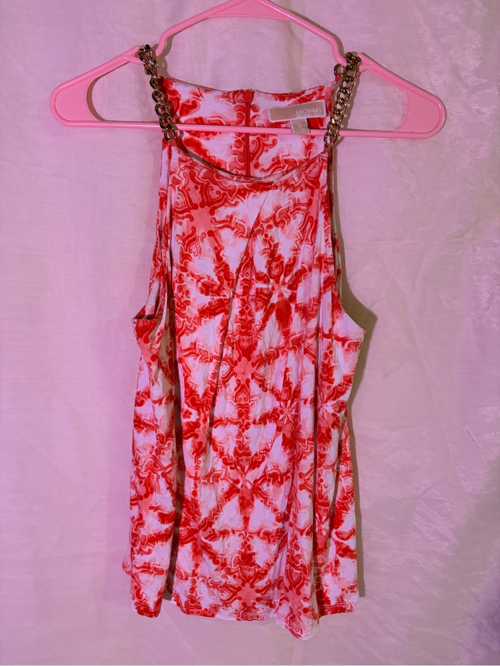 Michael Kors Red and White Chain-Strap Tank Top